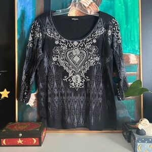 Vanilla Sugar Y2K Black and Gray Patterned Blouse Large